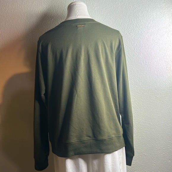 Michael Kors Olive | Army Green Twist Front Hem Pullover Lightweight‎ Sweatshirt - Picture 8 of 13